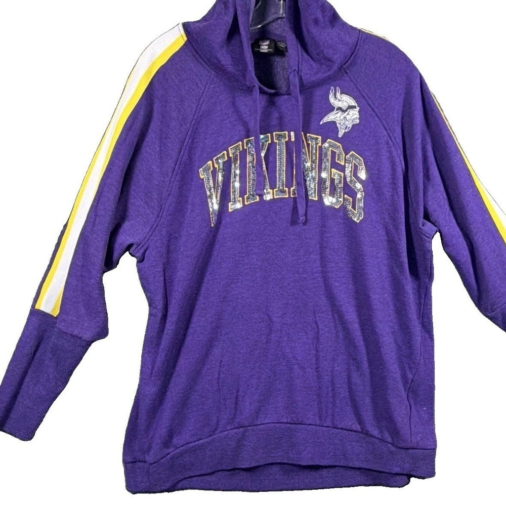 Womens XL Vikings Hoodie, NFL Team Apparel, Purple, Sequin Pullover